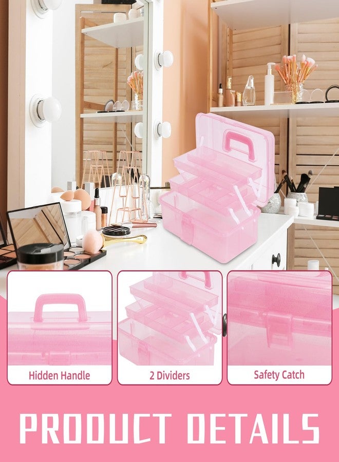 AnRui First Aid Transparent Bin, Quick Access Lid Flap and Carrying Handle, 3-Tier Storage Box for Medicine, Beauty Ornaments, Hair Nail Accessories, Cosmetic Case, Sewing Box Organizer (Pink) - Image 4